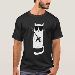T-shirt Drôle Chat Portant Des Lunettes De Soleil Escrime 