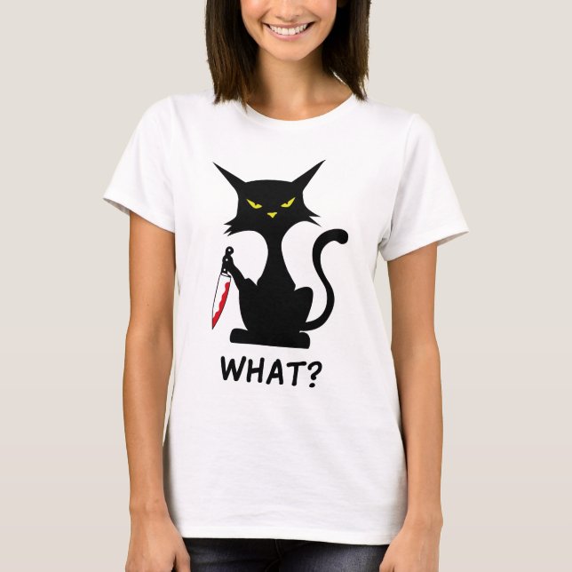 T-shirt Drôle chat qui dit quoi (Devant)