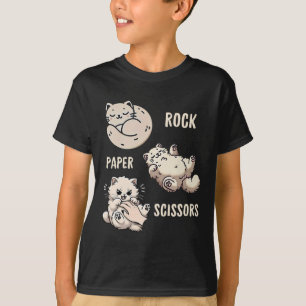 T-shirt Drôle Chat Rock Ciseaux de papier Jeu mignonne Cha