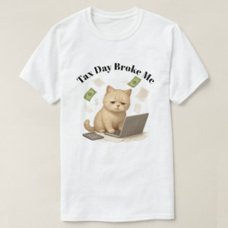 T-shirt Drôle Chat Stressé Minimal Beige Jour de l'Impôt