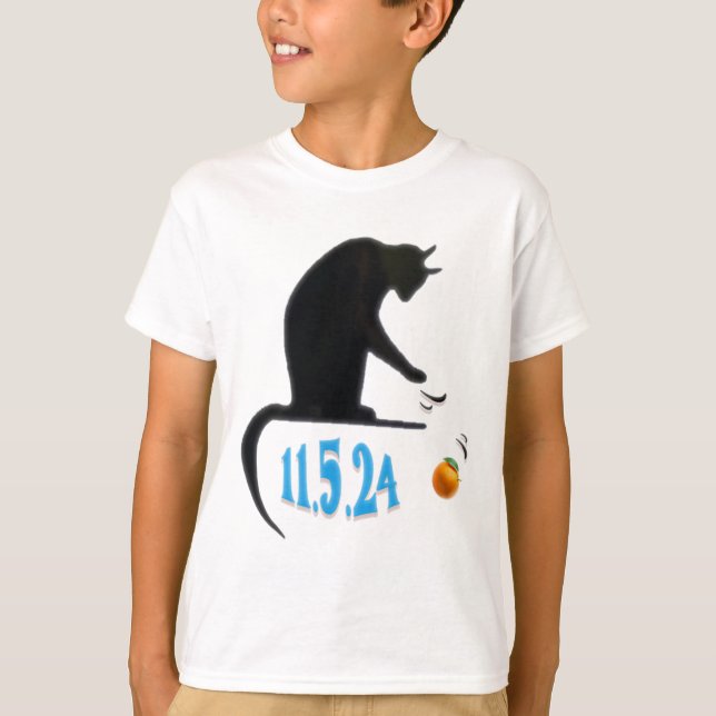 T-shirt Drôle Chat Swatant Orange Off Table Sur La Date De (Devant)