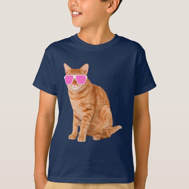 T-shirt Drôle Chat Tabby Orange Avec Lunettes De Soleil (Devant)