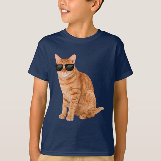 T-shirt Drôle Chat Tabby Orange Avec Lunettes De Soleil (Devant)