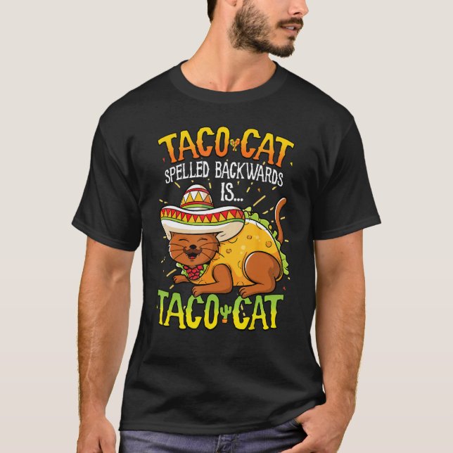 T-shirt drôle Chat Taco écrit à l'envers est Chat  (Devant)