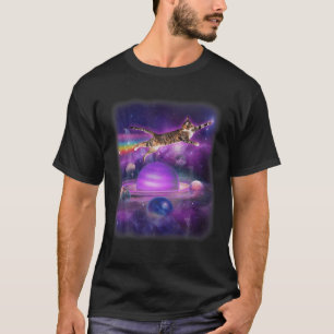 T-shirt Drôle Chat Voler Dans L'Espace Rainbow Chat Kitte