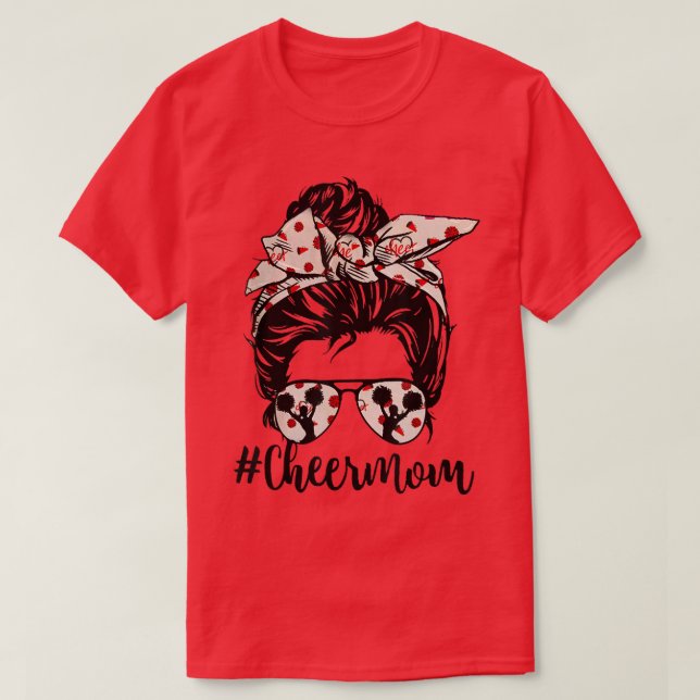 T-shirt Drôle Cheer Maman Messy Bun Glassessment Lover Mèr (Design devant)