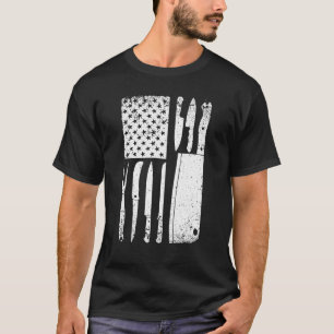 T-shirt Drôle Chef Couteau Américain Drapeau Design Pour H