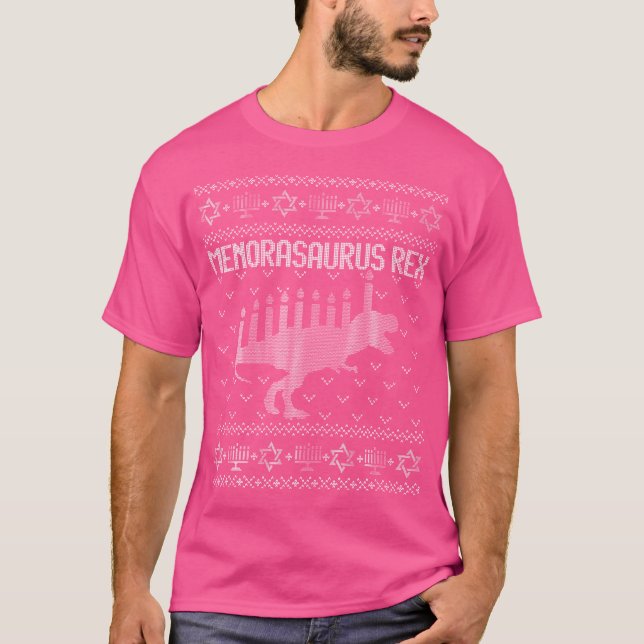 T-shirt Drôle Chemise Hanoukka laide Dinosaur Trex Menoras (Devant)
