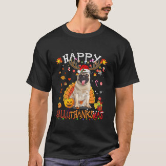 T-shirt Drôle chien Carlin Halloween Chien de Noël Joyeux 