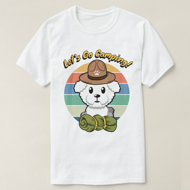 T-shirt Drôle chien moelleux veut aller camper (Design devant)