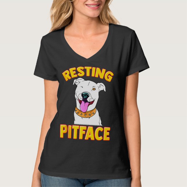 T-shirt Drôle Chien Pitbull Repose Visage Pot Pour Hommes  (Devant)