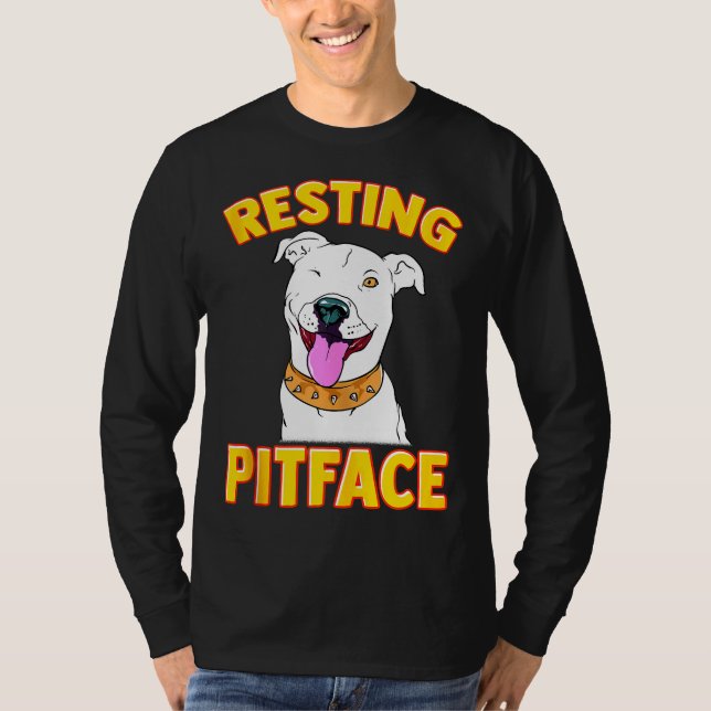 T-shirt Drôle Chien Pitbull Repose Visage Pot Pour Hommes  (Devant)