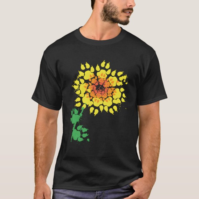 T-shirt Drôle Chien Sunflower Empreinte de patte Cadeau Am (Devant)