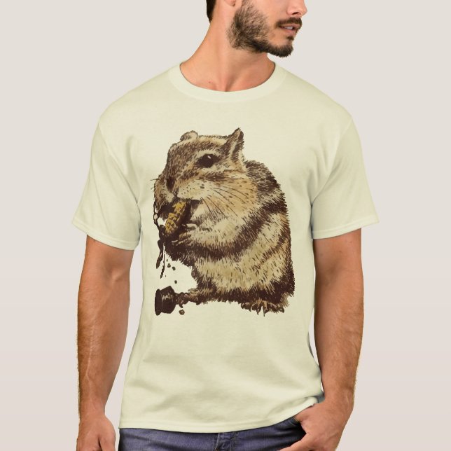T-shirt Drôle Chipmunk Manger Un Corn Personne (Devant)