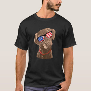 T-shirt Drôle Chocolat Labrador American Drapeau 4 juillet