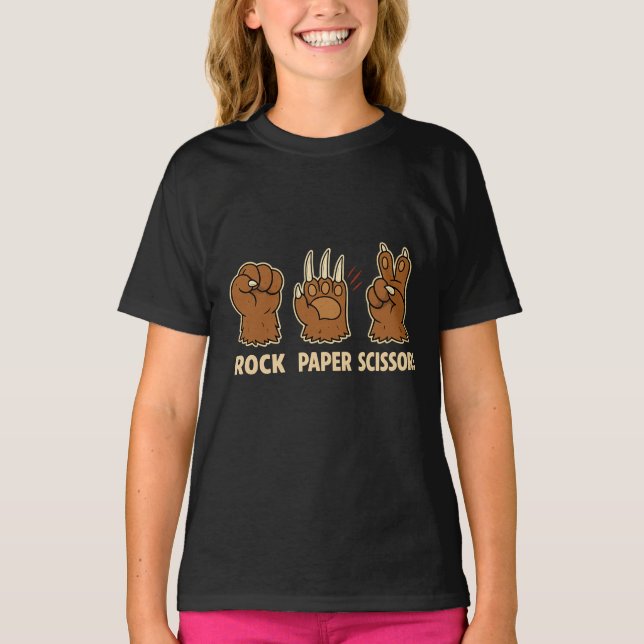 T-shirt Drôle Ciseaux Papier Rocher Bear Paws Design (Devant)