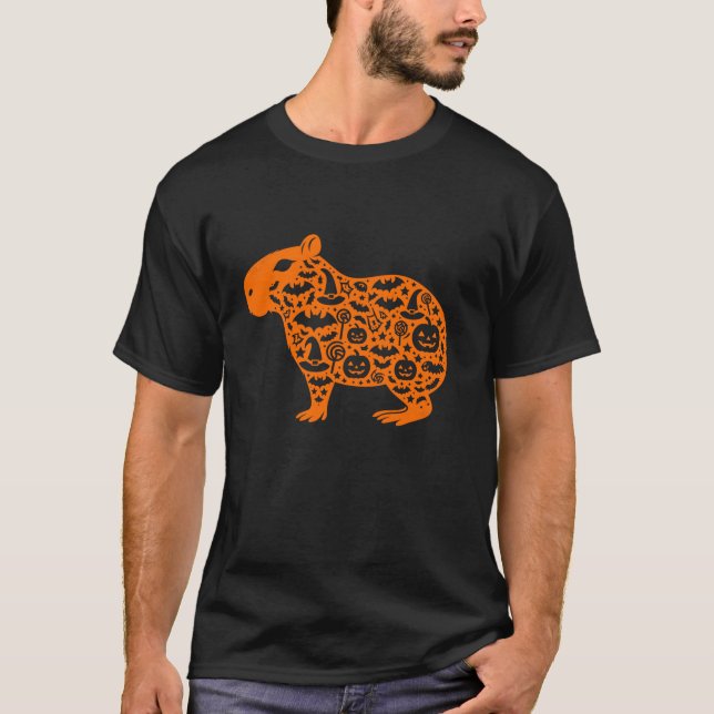 T-shirt Drôle Citrouille Capybara Candy Halloween Hommes F (Devant)