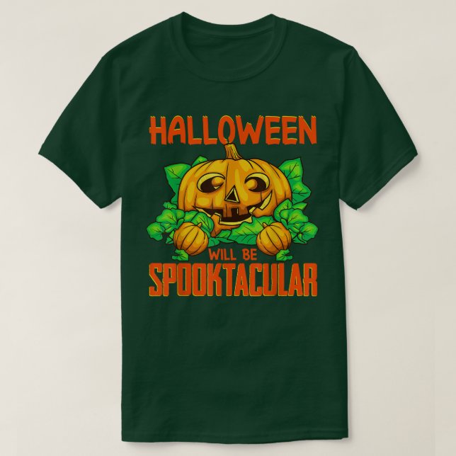 T-shirt Drôle Citrouille d'Halloween Jack O'Lantern Spookt (Design devant)