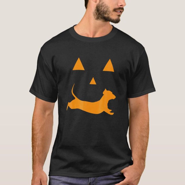 T-shirt Drôle Citrouille Halloween Dachshund Jack-O-Lanter (Devant)