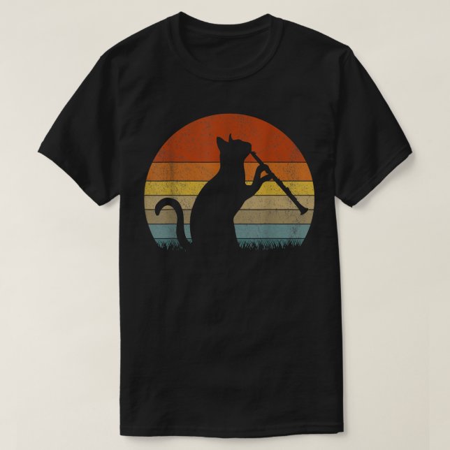 T-shirt Drôle Clarinet Chat Clarinet Lecteur de musique Re (Design devant)
