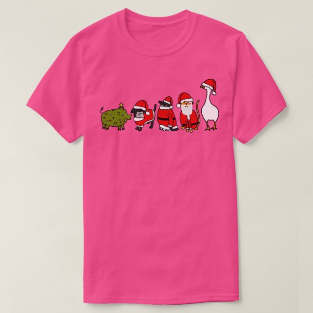 T-shirt Drôle Cochon porte le costume d'arbre de Noël à Pè (Design devant)