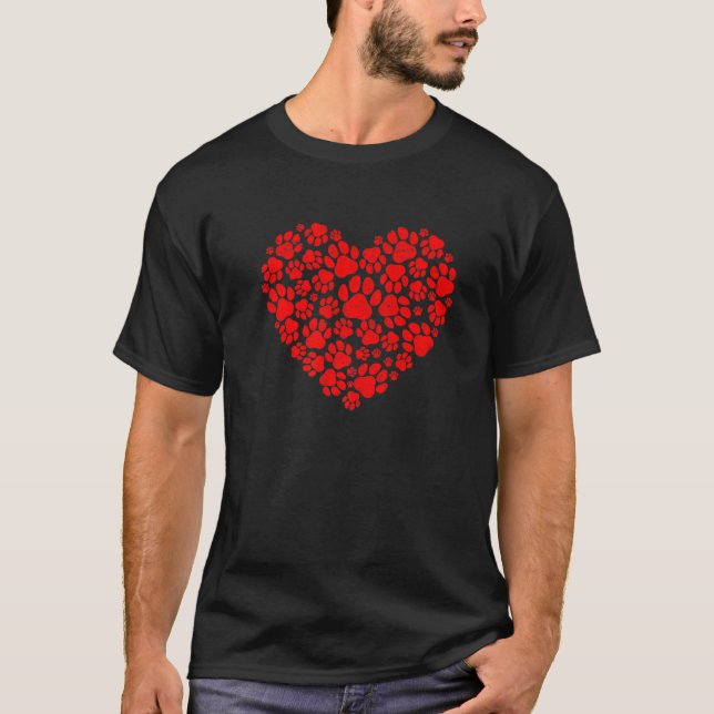 T-shirt Drôle Coeur Chien Paw Couples Correspondants Valen (Devant)