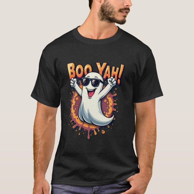 T-shirt Drôle Cool Boo Yah Booyah Rocking Ghost Éffrayant  (Devant)