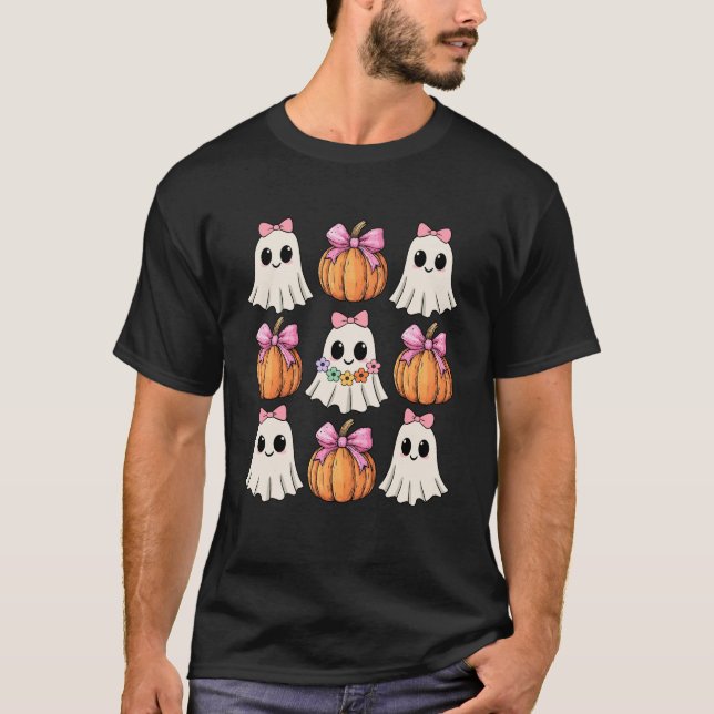 T-shirt Drôle Coquette Bow Citrouille Halloween Ghost Éffr (Devant)