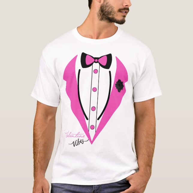 T-shirt Drôle Costume Tuxedo Valentine's Day Pink Tuxedo (Devant)