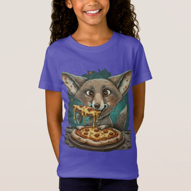 T-Shirt Drôle coyote manger pizza (Devant)