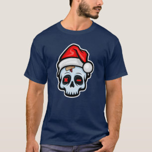 T-shirt Drôle crâne de Noël, style de dessin