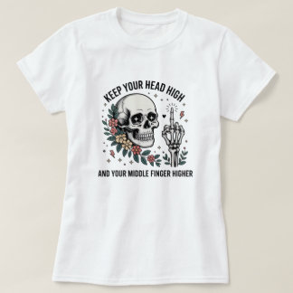 T-shirt drôle crâne doigt d'honneur | Flor sarcasi