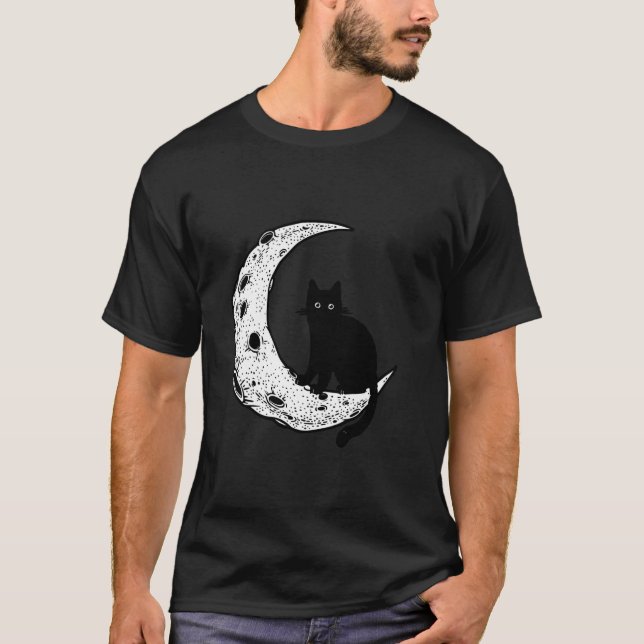 T-shirt Drôle Crescent Lune Et Cat Graphique (Devant)