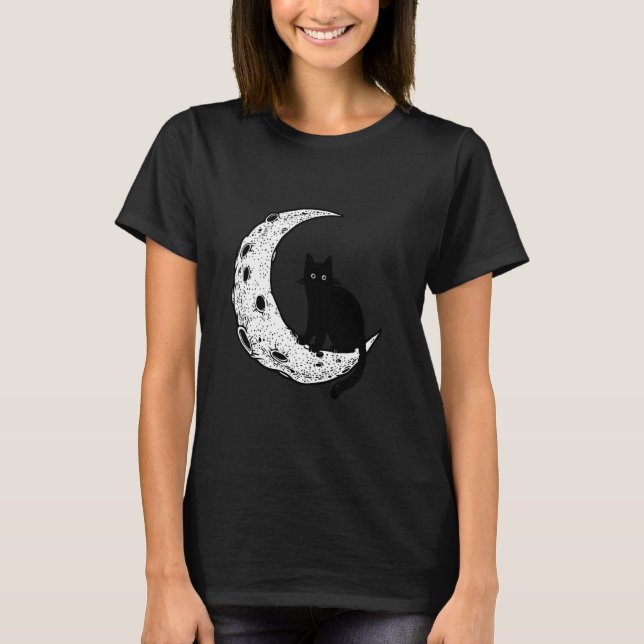 T-shirt Drôle Crescent Lune Et Cat Graphique (Devant)