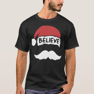 T-shirt Drôle Croire Santa Hat Blanc Moustache Famille des