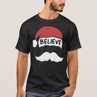 T-shirt Drôle Croire Santa Hat Blanc Moustache Famille des