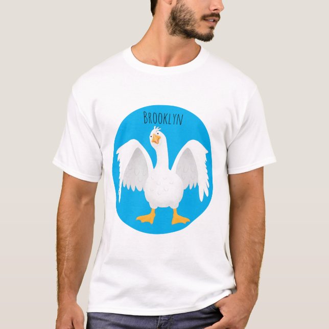 T-shirt Drôle curieuse dessin animé d'oie domestique (Devant)