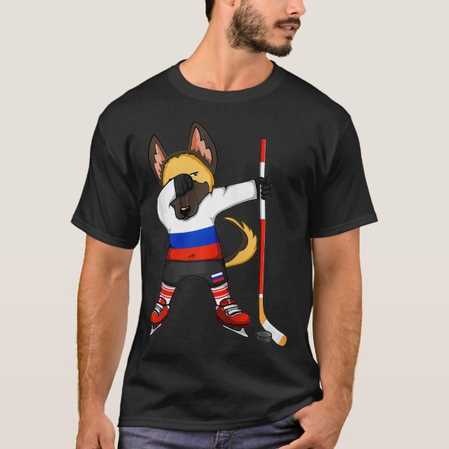 T-shirt Drôle Dabbing Allemand Berger Russie Ice Hockey Fa (Devant)