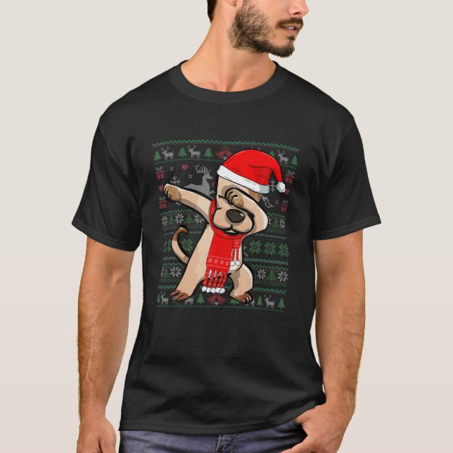 T-shirt Drôle Dabbing Chien moche de Noël Sweater Party Co (Devant)