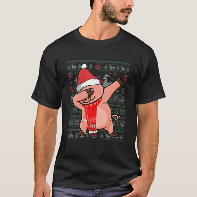 T-shirt Drôle Dabbing Cochon Vilain Soirée de Noël Cos (Devant)