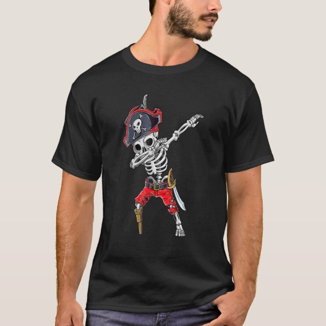 T-shirt Drôle Dabbing Skeleton Pirate Halloween (Devant)