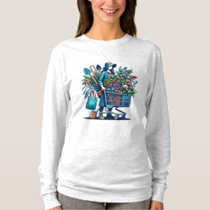 T-shirt Drôle dame avec panier rempli de Plantes