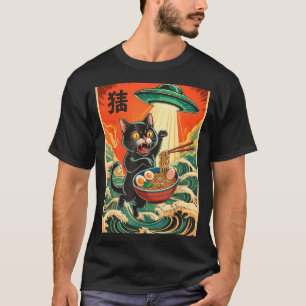 T-shirt drôle d'anime japonais Ramen de chat Ufo p
