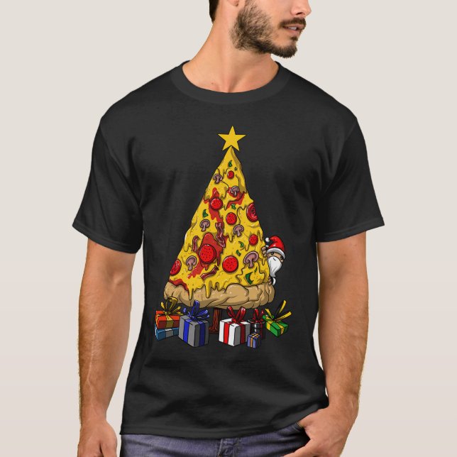 T-Shirt drôle d'arbre de Noël pizza pour fête (Devant)