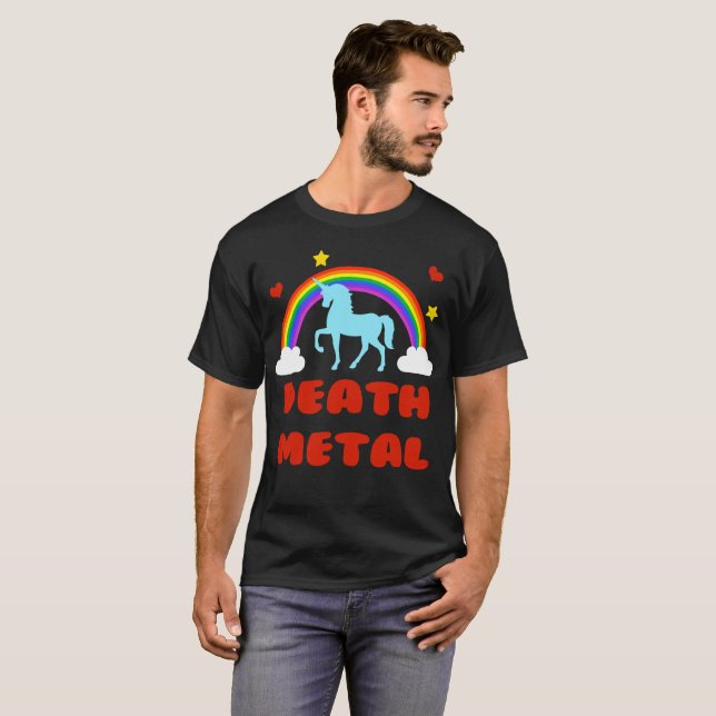 T-shirt drôle d'arc-en-ciel de licorne en métal de (Devant entier)