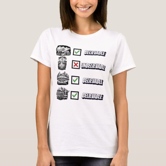 T-shirt drôle d'athée, croyable contre incroyable (Devant)