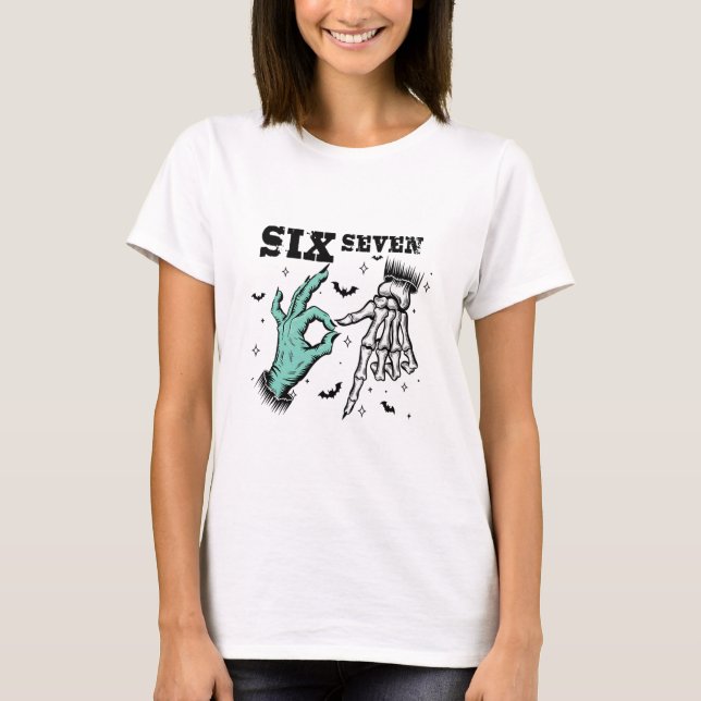 T-shirt Drôle de 67 mème squelette effrayant six sept Gen  (Devant)