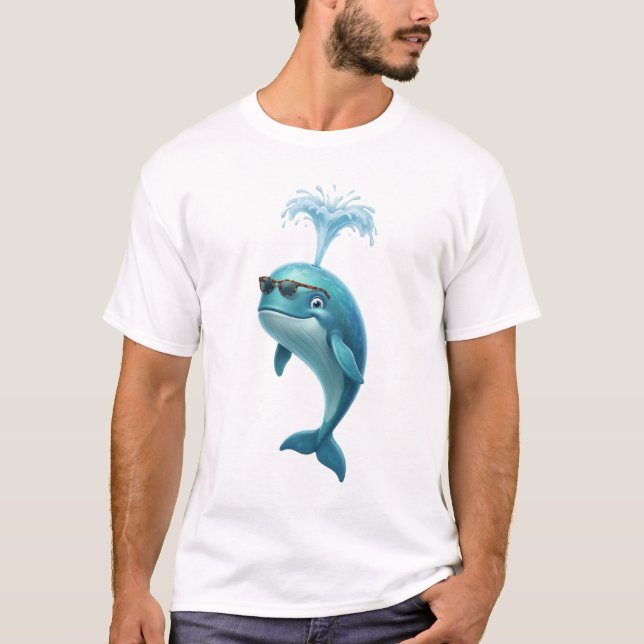 T-shirt drôle de baleine bleue en 3D (Devant)