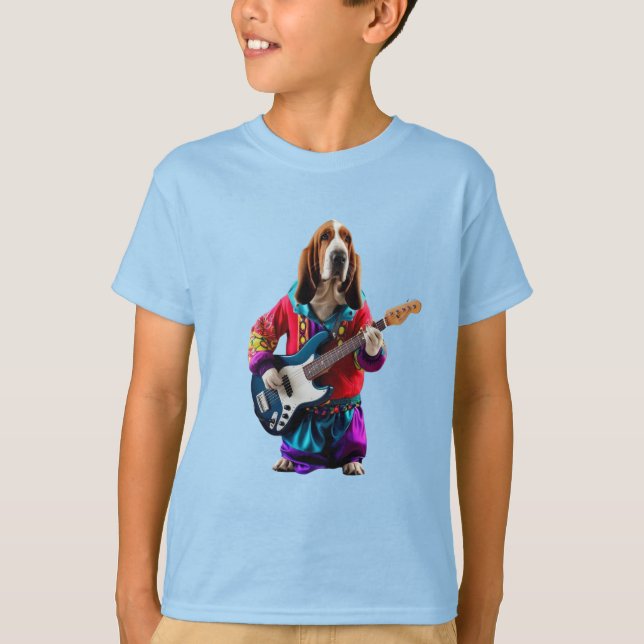 T-shirt drôle de Basset Hound Rock Star (Devant)