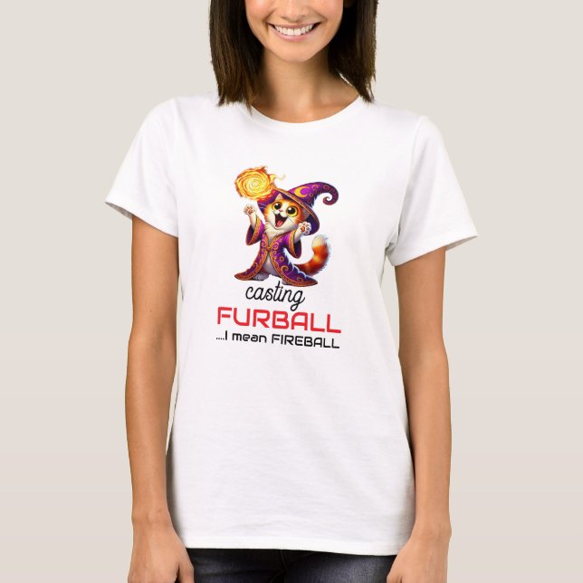 T-shirt drôle de boule de feu de chat de magicien  (Devant)